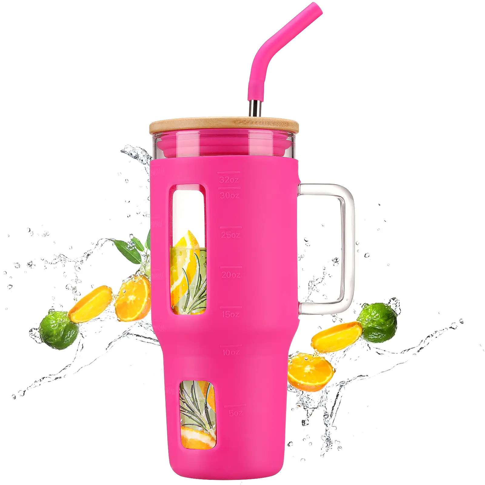 MUKOKO 32 oz/ 40 oz Tumbler with Lid and Straw, Glass Tumbler with Handle, Coffee Tumbler for Boba Smoothie Cup, Water Tumbler Cups, Iced Coffee Cup F