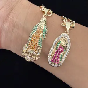 Virgen De Guadalupe Necklace 14k gold Plated Zircon Virgen Mary Cuban Necklace