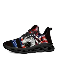 Exclusive Recommendation American Flag Eagle Head Sneakers for Men, Patriotic Style Print, Fashionable Comfort Thick Sole