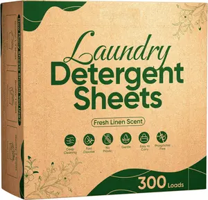 Travel Laundry Detergent Sheets Fisroa 300 Loads Eco-friendly Washing Detergent Sheets Plastic-Free Washer Strips, Fresh Linen Scent Liquidless Laundry Strips for Camping Dorm