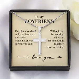 Bookish Gift for Boyfriend - Personalized Card Necklace with "To My Boyfriend" Message for Anniversary Gifts and Birthday Celebrations