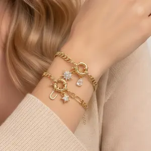 Best-selling detachable zircon bracelet, Cuban chain with U-shaped clasp and multiple pendants, light luxury European and American jewelry