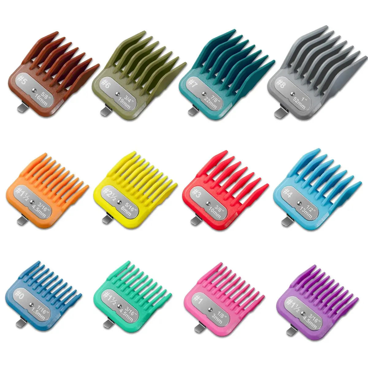 12 Clipper Guards Compatible with Various Clipper Models, Replacement Guides, Sizes: #0 to #8 (Length: 1/16" to 1")