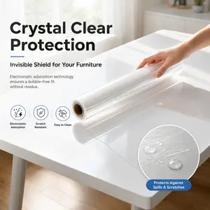 Crystal clear electrostatic furniture protective film, residue-free removable desktop protective film, suitable for smooth surfaces.