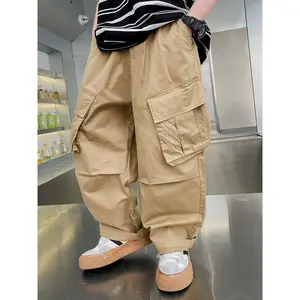 (New)Boys' Spring Straight-Leg Cargo Pants, New Style for 2024, Versatile And Stylish Street Dance Pants for Older Kids in Autumn, for Outdoor