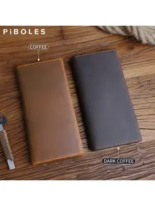 High Quality Genuine Leather Solid Male Long Wallet Vintage Portable Checkbook Organizer Card Holder Wallets Handmade Men Clutch
