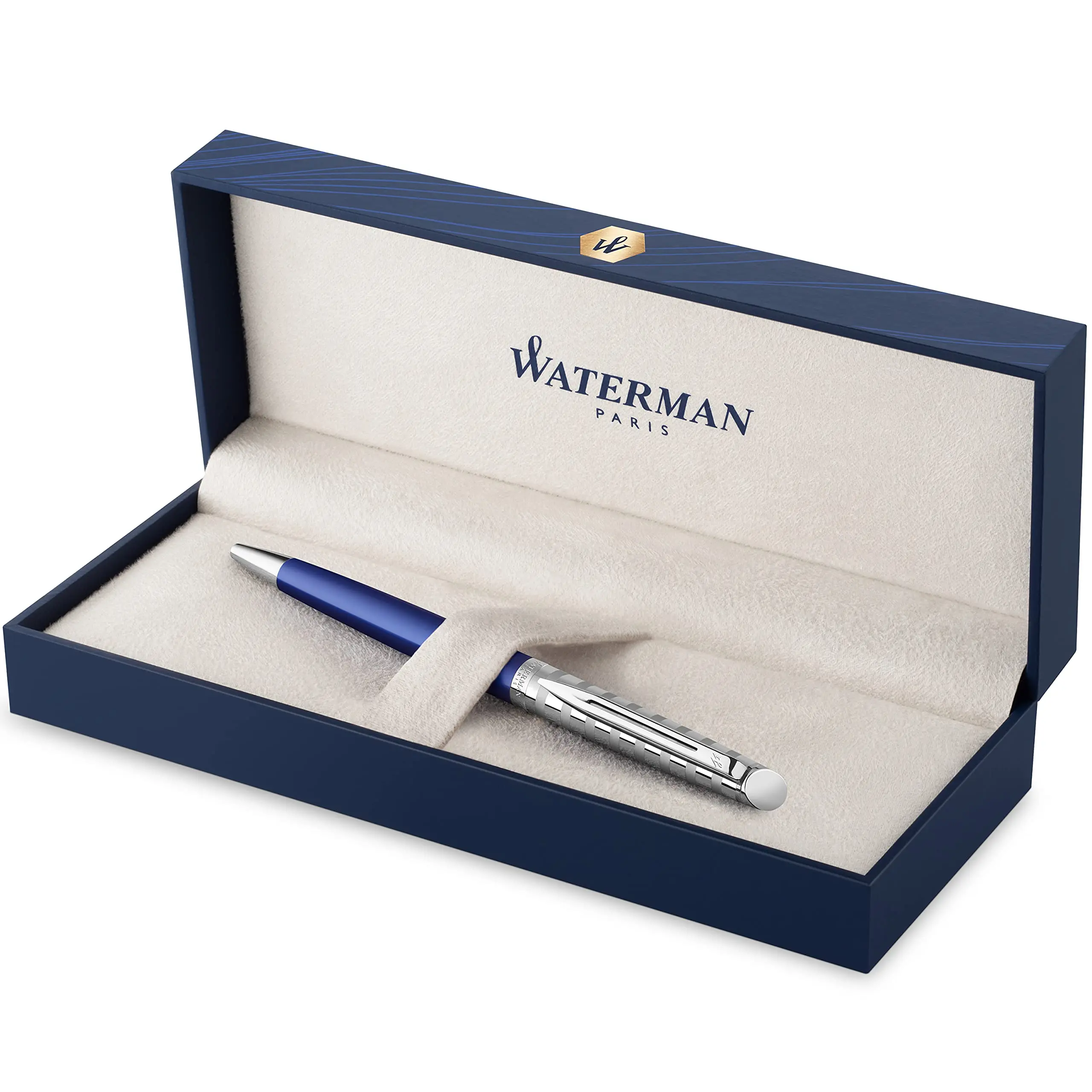 Waterman Elegant Ballpoint Pen - Hemisphere French Riviera Collection, Le Lounge Blue Stainless Steel Lacquer Barrel, Meticulously Crafted, Medium Point Ballpoint Tip, Flawless Lines, Model 2117788