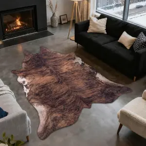 XEXSIN Western Decor Faux Fur Cowhide Print Rug – Soft Plush Living Room Carpet, Bold Animal Pattern Decorative Floor Mat Entrance Dining Room Office Mat Washable Halloween And Christmas Gifts