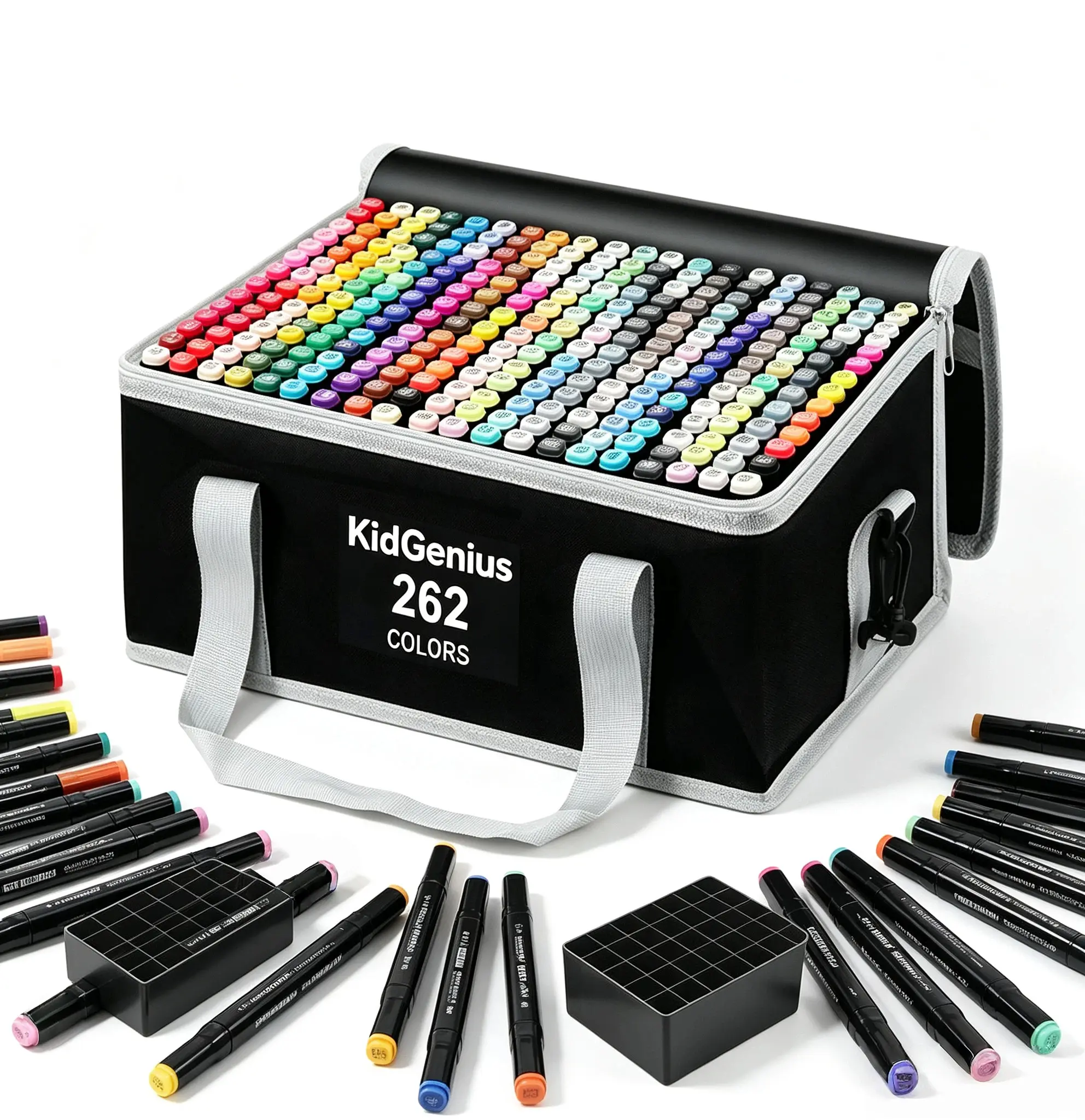 KIDGENIUS 262PCS Dual-Tip Alcohol Art Markers Set, Quick-Dry Vibrant Coloring Pens, Portable Craft Supplies for Journaling Sketch Drawing, Ideal Gift for Kids & Beginners (Back to School/Summer Holiday), Crafts