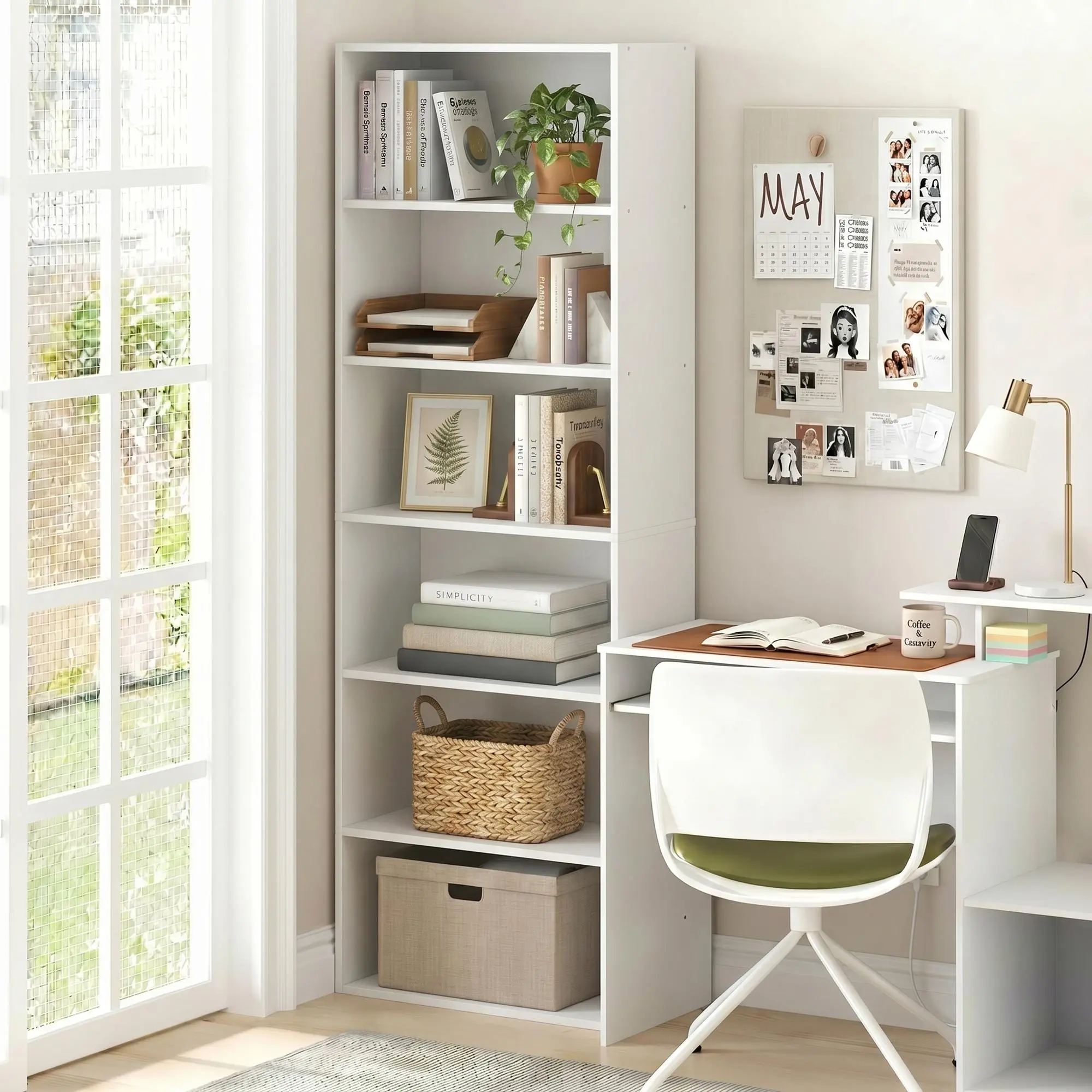 PASIR Rectangular 6-Tier Open Bookshelf, 11.1x24.6x71in Space-Saving Small Indoor Furniture, White Bookcase for Living Room, Home Office, Apartment Organization
