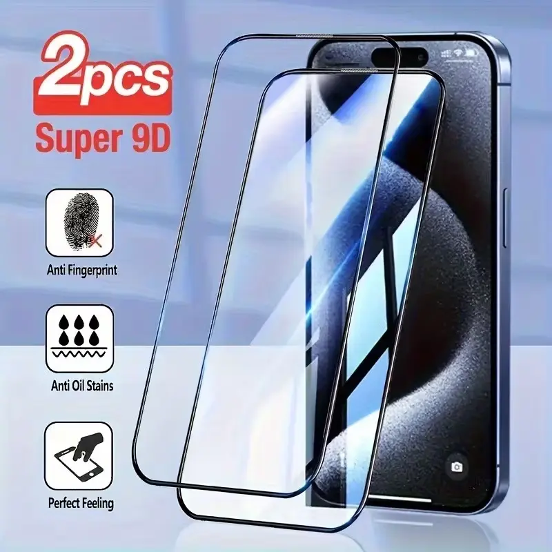 2 Ultra 9D Reinforced Explosion-Proof Glass Screen Protectors for Mobile Phones - Full Coverage, 9H Hardness, Glossy Surface, Compatible with iPhone 17/17Pro/17ProMax/17Air,16/16Pro/16ProMax,15/15Plus/15Pro/15ProMax,14/14Plus/14Pro/14ProMax,11/12/13ProMax