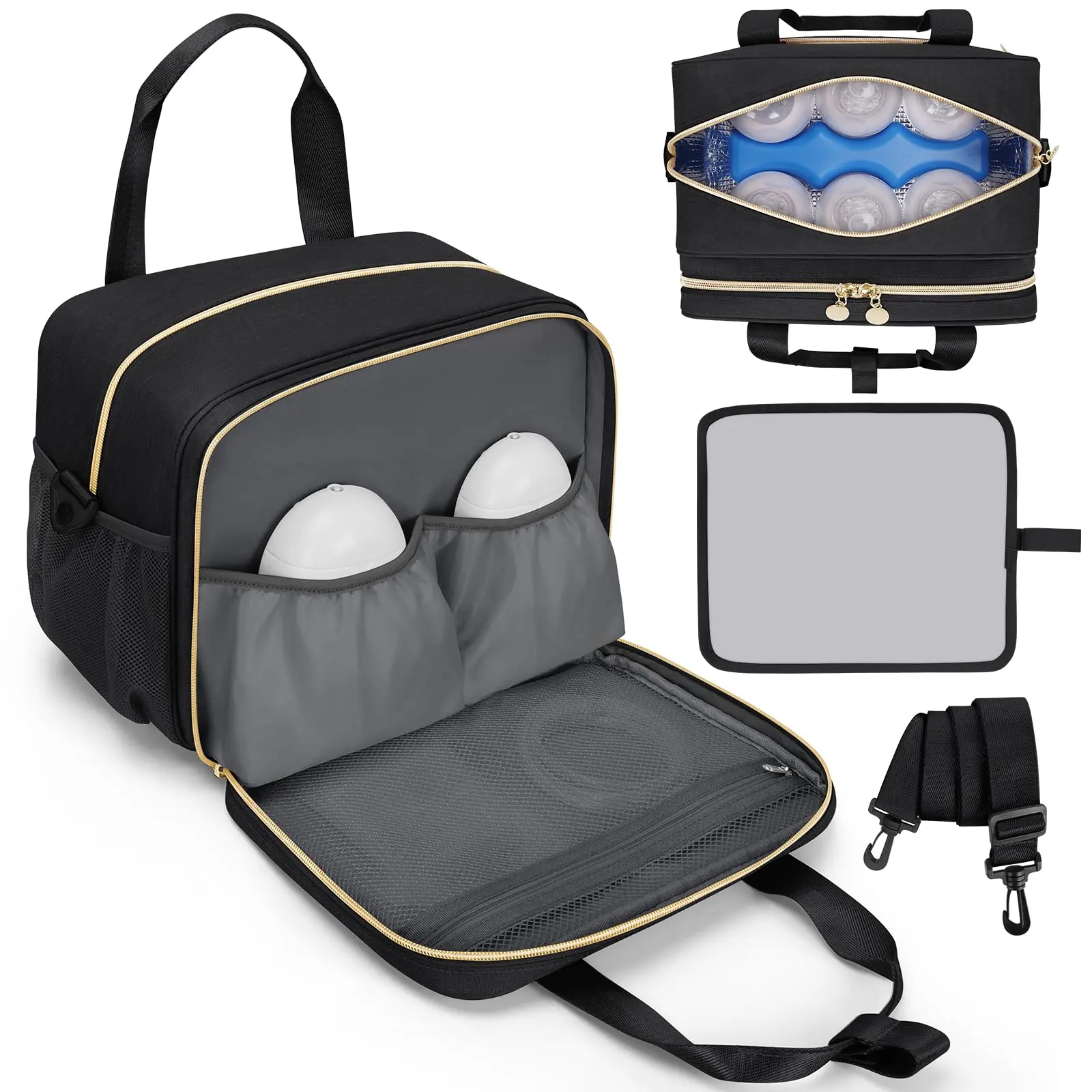 Lightbiz Insulated Cooler Mommy Bag, Lightweight Tote for Working Moms with Wearable Lactation Pump Compatibility, Travel Bundle Fit for Momcozy, Medela, Willow, Elvie Pumps, Lightweight Mommy Bag,summerwins