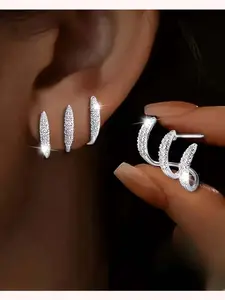 New Fashion Earrings Studs Diamond Inlay Marquise Cut Diamond Luxury High-End Arc Design Women Jewelry, Stylish Lightweight Alloy Ear Accessories Marquise Diamond Shape