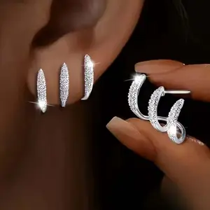 New Fashion Marquise Cut Diamond Stud Earrings, Luxury High-End Arc Design Women's Jewelry, Stylish Lightweight Diamond-Inlaid Alloy Ear Accessories, Sparkling Ear Jewelry, Brilliant Stud Earrings, High Quality Earrings, Trendy Earrings