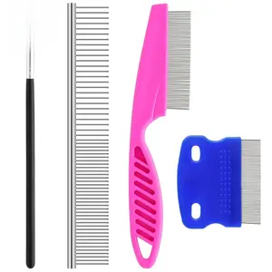 2-in-1 Grooming Comb Kit for Small Dogs & Puppies - Tear Stain Remover with Round Teeth for Knots & Crust - Stainless Steel & Soft Brush - Durable & Safe for Pets