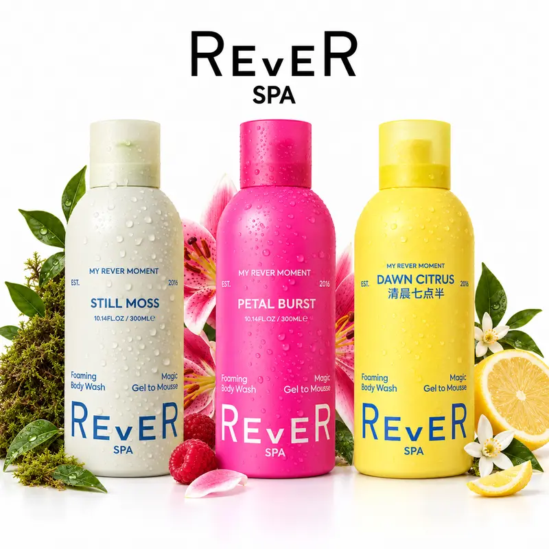 REVER SPA Gel-to-Foam Body Wash - Instant Lathering Shower Gel, Hydrating & Deep Cleansing Whipped Foam, Long-Lasting Luxury Fragrance, Self-Care Essential for Dry & Sensitive Skin, Refreshing Home Spa Body Care Scent Daily Smooth Aroma Cherry Blossom