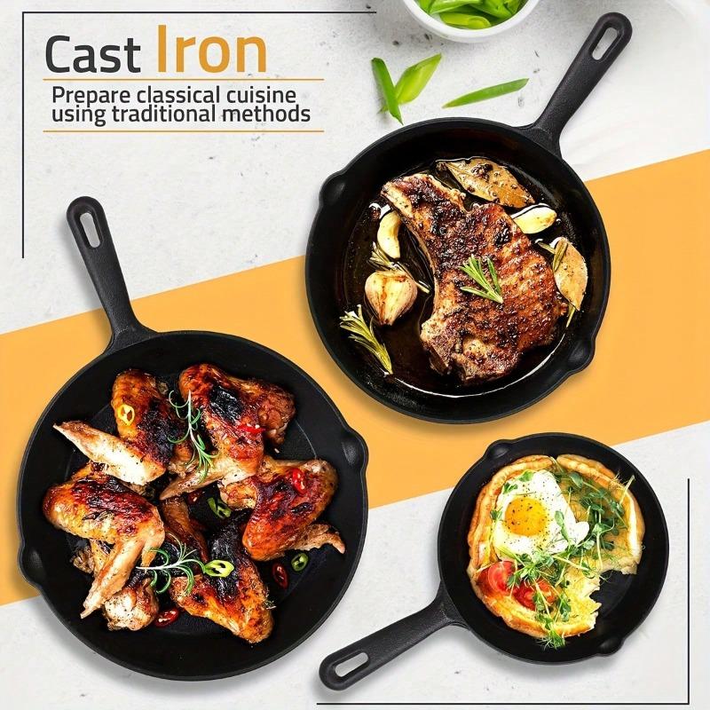 3/4/5PCS Cast Iron Skillet, Frying Pan With Drip Spout, Pre-Cooked Oven Cookware, Indoor And Outdoor Cooking For Camping, Grilling, Restaurant Chef Quality