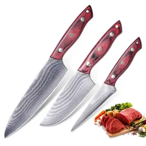 Damascus Knife Set 3 Piece - Professional Chef Knife Set  Ultra Sharp Kitchen Knives and Full Tang Wood Handle - Meat Cleaver Vegetable, Paring & Slicing/Paring Utility Knives