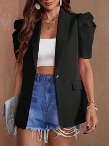Short Sleeve Blazer Bubble Sleeves Lapel Waist Cinching High-End Commute Versatile Slimming Fit Jacket, Women's Fashion Outerwear Womenswear