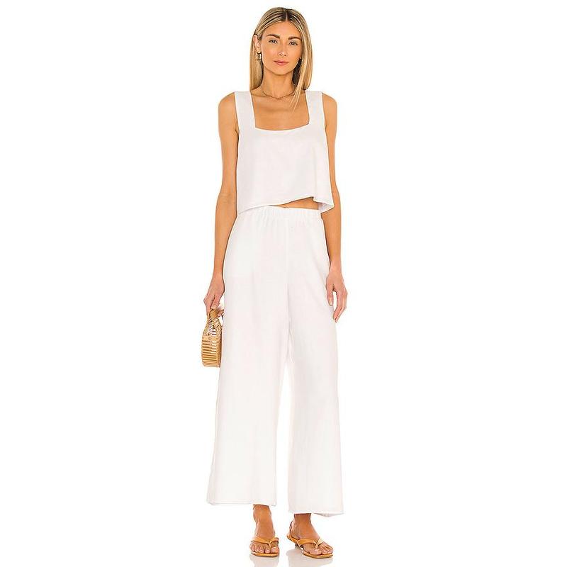 Show Me Your Mumu Tara Crop Top in White Linen