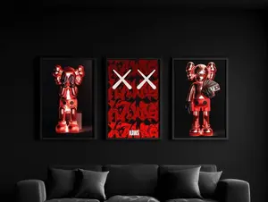 Set of 3 Red KAWS Wall Art Posters Hypebeast Graffiti Decor Unframed