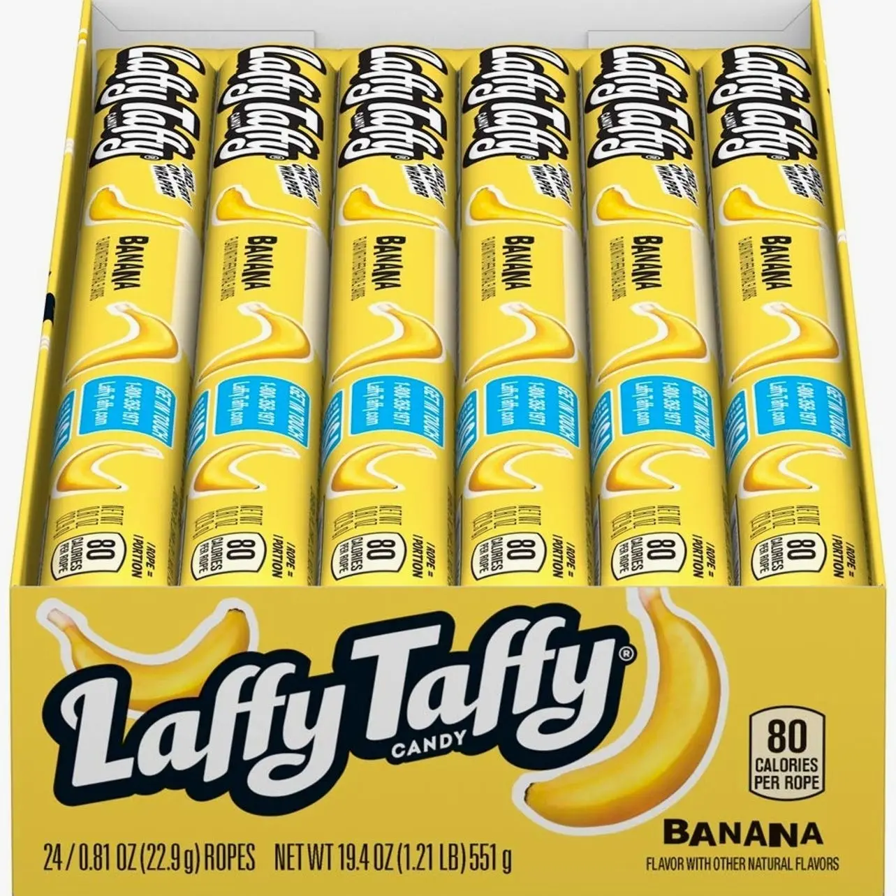Laffy Taffy Rope Candy, Banana Flavor, 0.81 Ounce Ropes (Pack of 24)