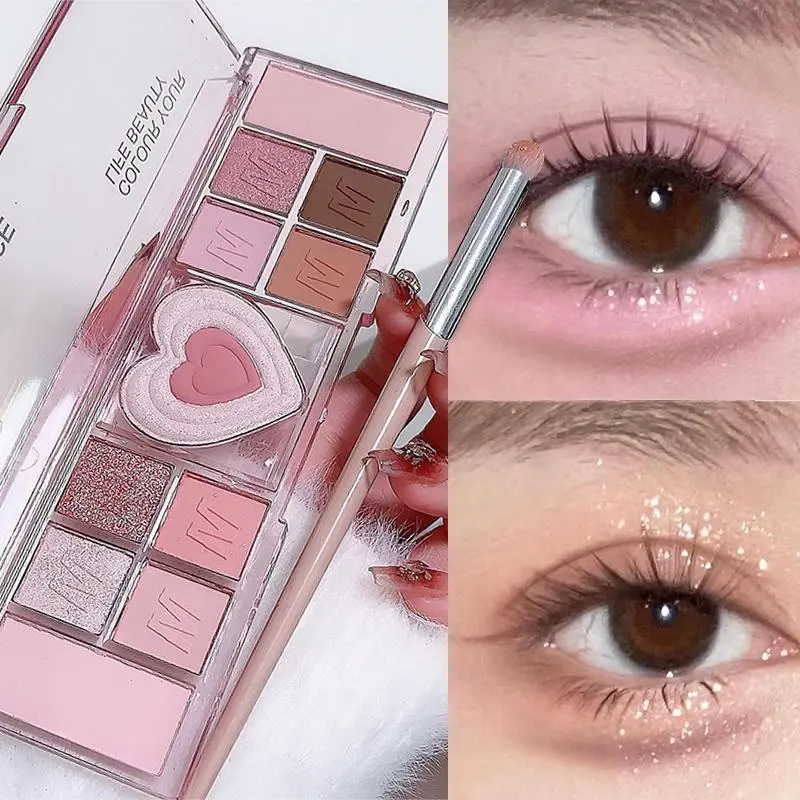 12Colors Love Heart Pink Eyeshadow Palette Natural Cool Tone Low Saturation Matte Eye Shadow Pallet Brown Korean Makeup Cosmetic