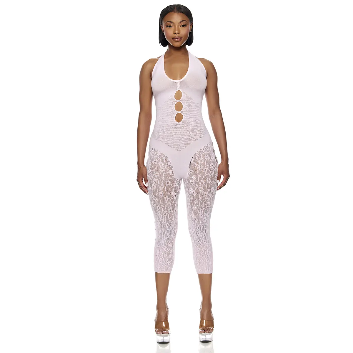 Forplay Cross Your Mind Capri Bodystocking - Light Pink