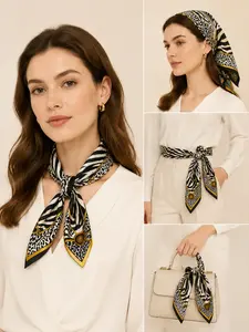 New Square Satin Scarf/turban Zebra Pattern, 27 Inches, Multifunctional Fashion Accessory, Suitable for Hair or Head, Women's Daily Use