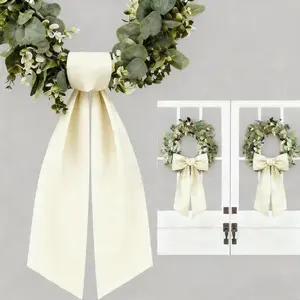 1 Pack Wreath Sash for Front Door Boxwood Wreath Sash Garland Front Door Porch Decor(Burlap)