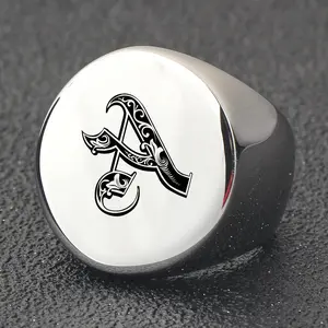 A-M Letter Simple and Elegant Hip-hop Circular Stainless Steel Men's Ring for Daily Casual Party Fashionable Trendy Accessories