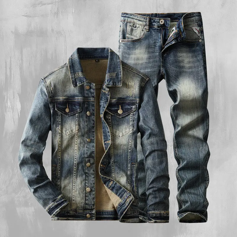 A high-end stretch denim suit for men