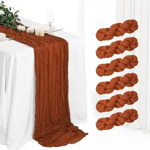 6 Pack Cheesecloth Table Runner 10Ft Boho Gauze Table Runner Cheese Cloth Long Rustic Sheer Table Runner for Wedding Bridal  Shower Birthday Party Cake Table Arbor Decorations (Terracotta)