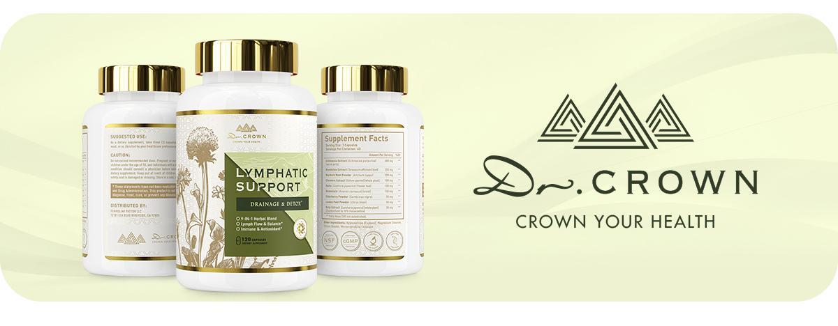 Dr. CROWN Lymphatic Drainage Supplement for Women & Men with Echinacea, Dandelion, Burdock, Cleavers & More - 120 Capsules