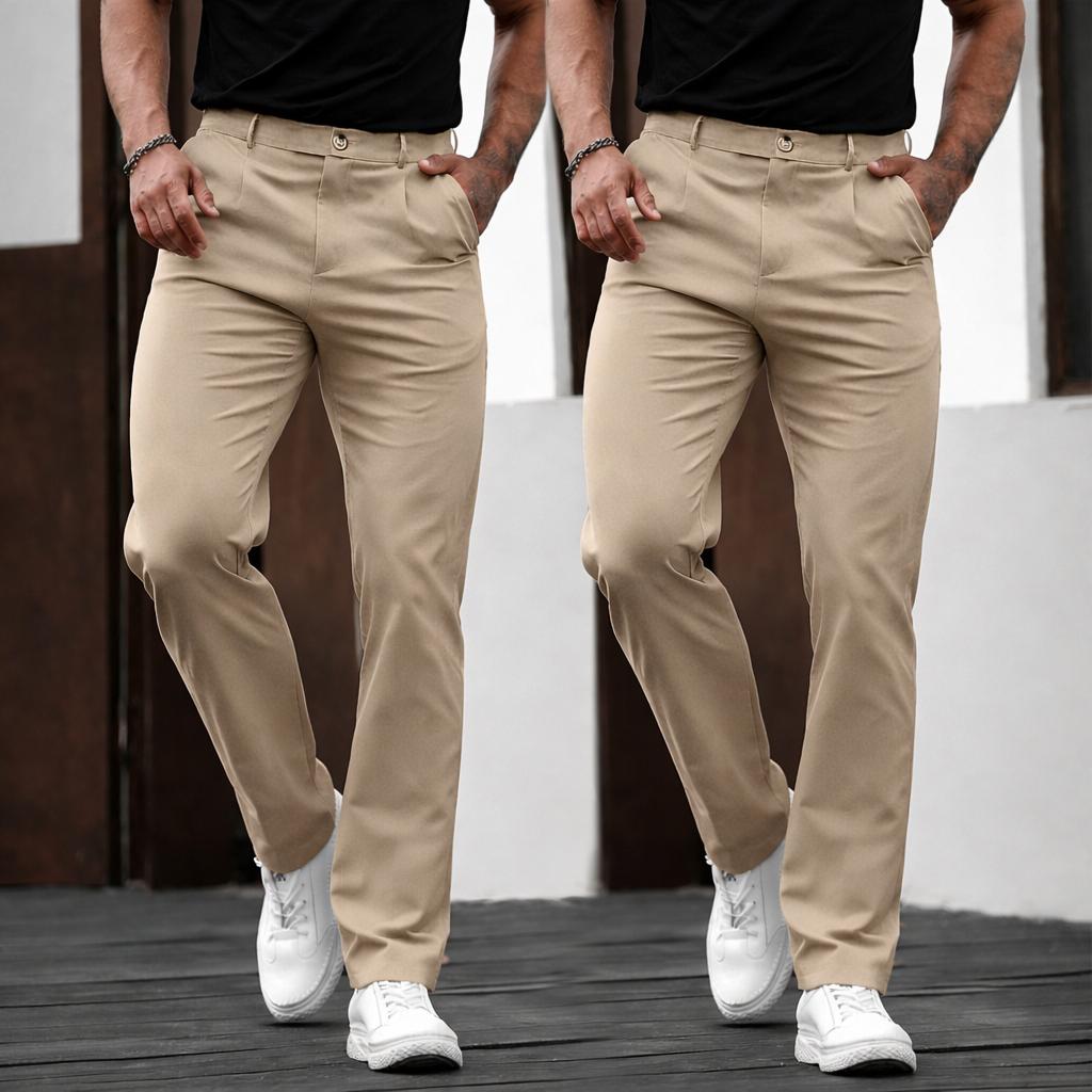 Men’s 3-pack business casual dress pants—classic straight-leg trousers, trendy Instagram item, classic pleated pants, perfect for all seasons, versatile fashion style, suit trousers.