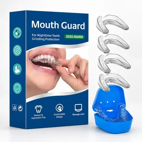 Adult Teeth Grinding Mouth Guard Multi-Pack, 4-Piece Reusable Custom Fit Dental Guards (2 Sizes) - Soft EVA Sports Accessory with Case, Moldable, Comfortable Design, Easy to Carry