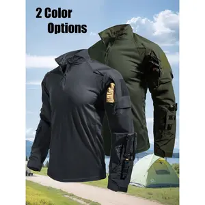 Men's long-sleeve outdoor tactical sports training shirt, multi-functional large-capacity pocket with stand-up collar zipper, comfortable breathable quick-dry fabric, tear-resistant casual long sleeves, suitable for outdoor and daily use
