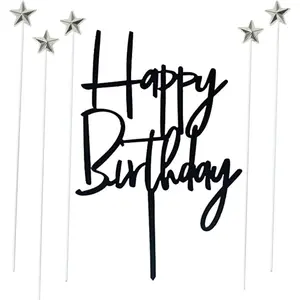 XY-SO28 Set of 1 Black Acrylic Happy birthday Cake Topper,5 pcs silvery Star Cake Cupcake Topper(Black 1) Bakeware Gold 4