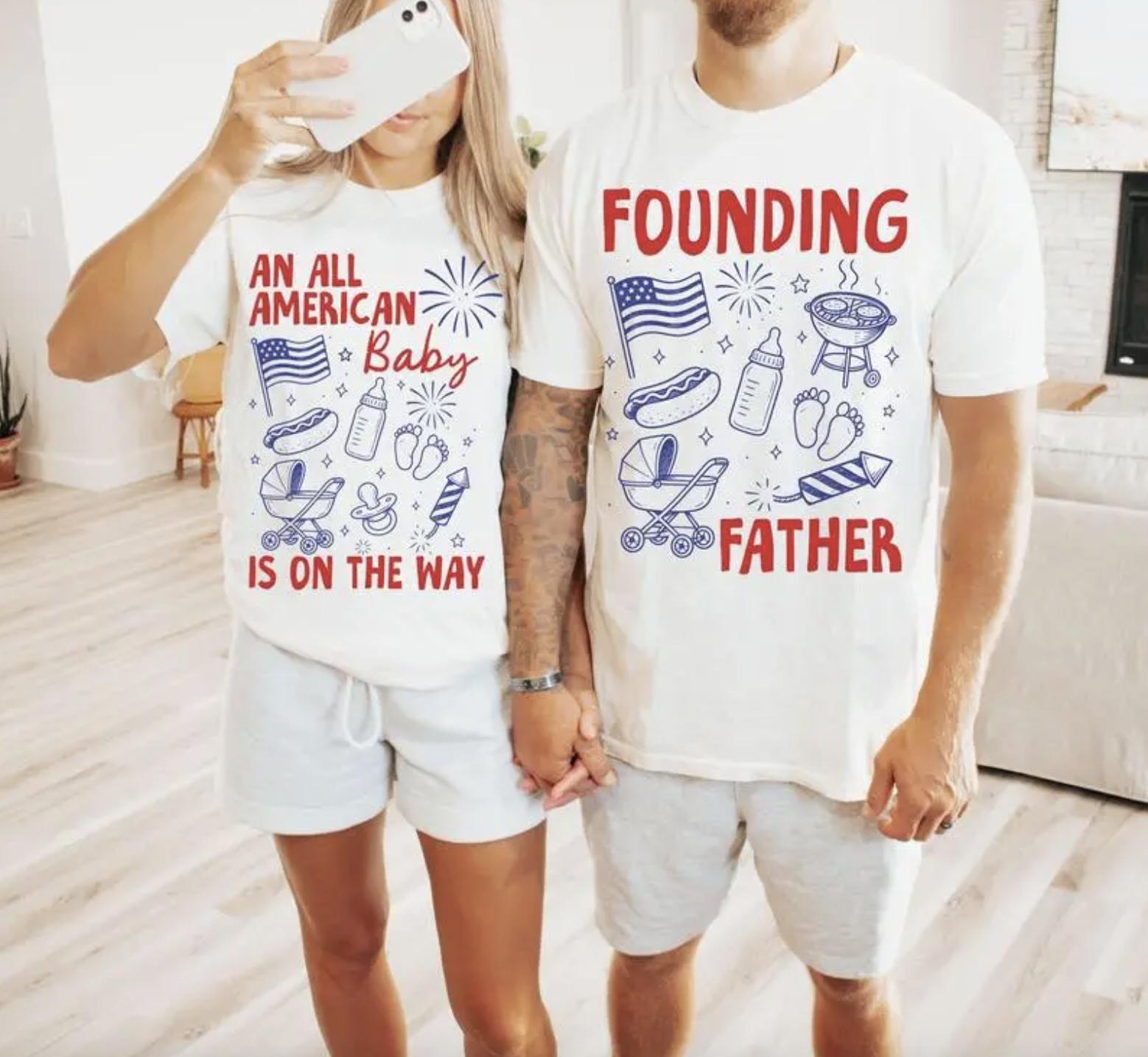 Comfort Colors Baby On The Way TShirt, 4th Of July Pregnancy Announcement Shirt, Patriotic Matching Couple Shirts, Mom To Be Shirt, Dad To Be Shirt, Expecting Parents Shirt