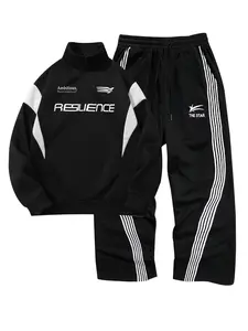 Men's Letter Side Stripe Zip Up Pocket Sweatshirt & Drawstring Waist Sweatpants Two-piece Set, Regular Fit Casual Long Sleeve Pullover & Pocket Jogger Pants, Men's Fall & Winter Clothes, Streetwear Tracksuit Set