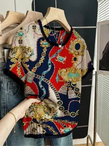 Women's Casual Short Sleeve Knit Sweater, Contrast Binding Design, Fitted Round Neck Top, Knitted Top, Comfortable All-Season Wear