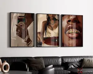 Black Girl Printable Art Set of 3, Grillz Black Art Print, Rich Black Female Poster, Product without frame