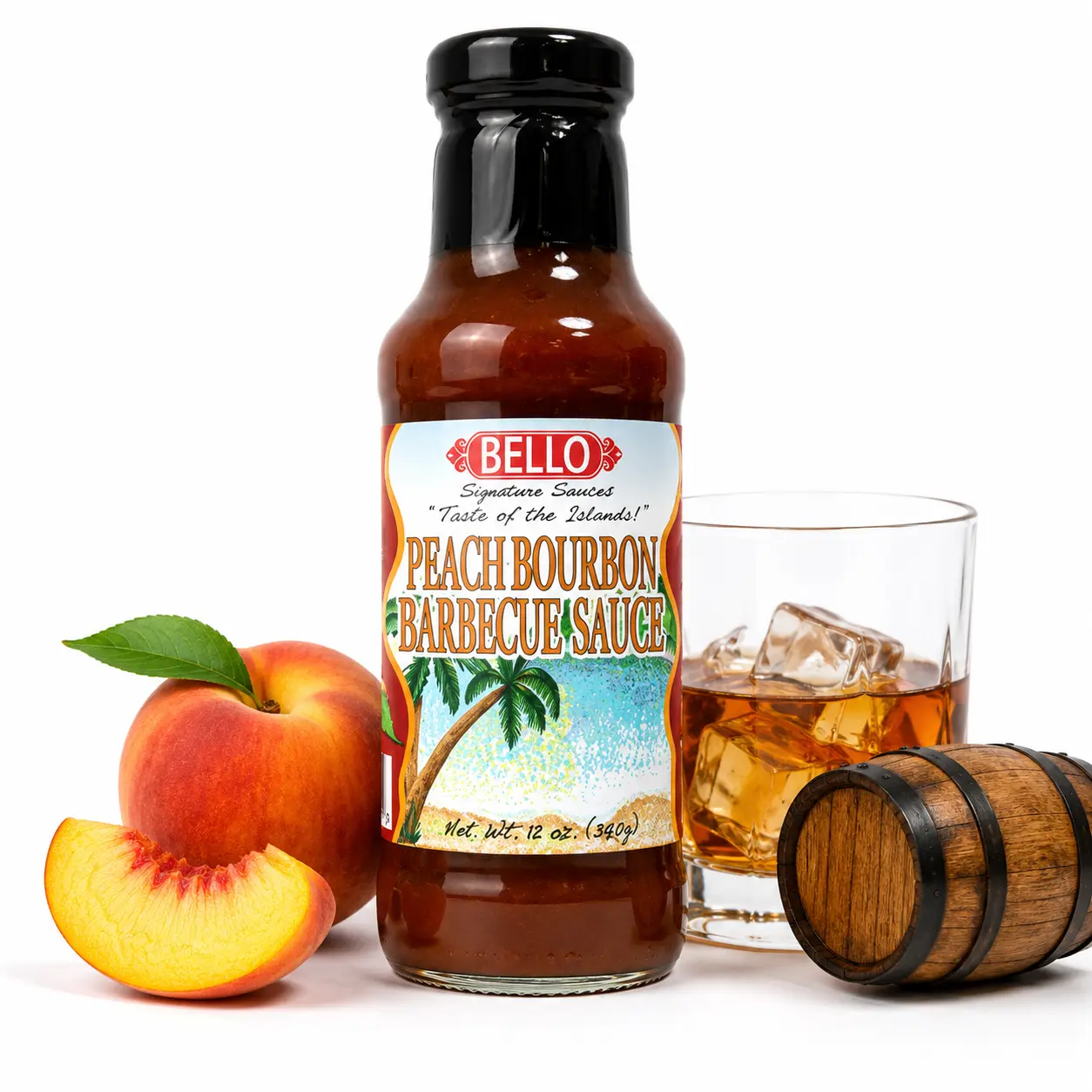 Bello Signature Peach Bourbon BBQ Sauce – Sweet & Smoky BBQ Sauce with Peach Flavor – Premium Grilling Sauce, Marinade & Glaze for Chicken, Ribs, Steak, Burgers, Seafood & More – Gourmet Restaurant Style Barbecue Sauce
