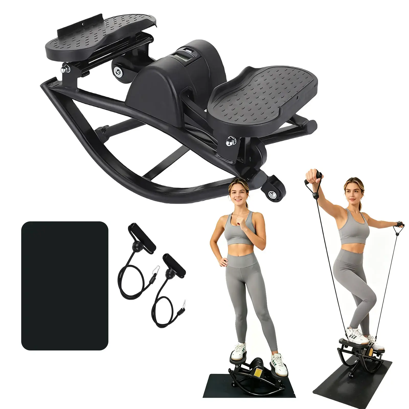 【Deals for You Days】Rocking Stepper Machine, Quiet 3D Lateral Rock Stepper with Resistance Bands for Home Workout, 330 lbs Capacity, Compact Design with Built-In Counter​​​​​​