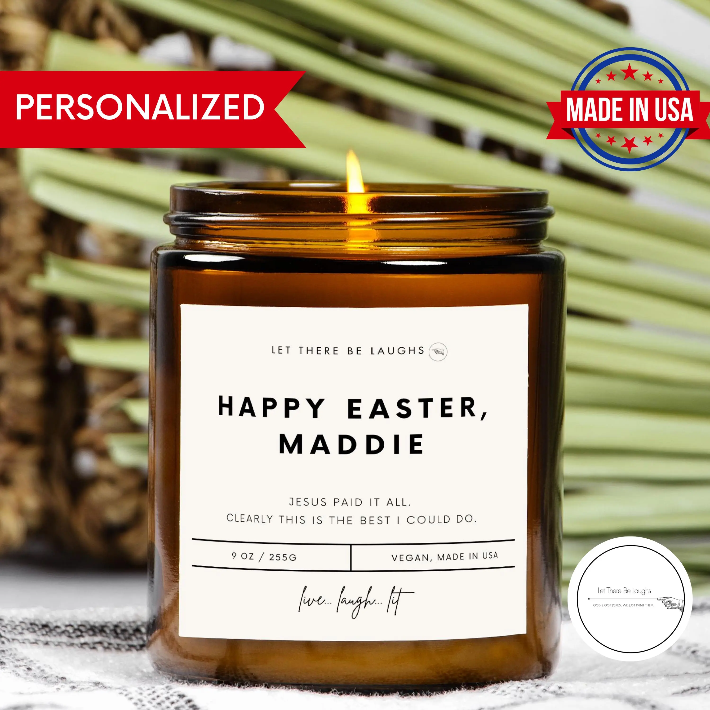 Funny Easter Candle: Amber Jar, Christian Gift, Easter Decor