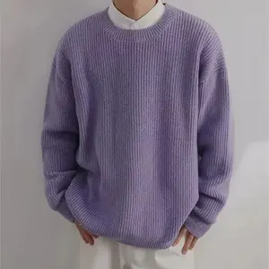 Dark Icon Plain Pullover Purple Sweater Men Autumn Solid Color Casual Mens Sweaters Black