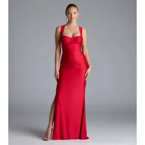 Whitney Lace-Up Slit Formal Dress