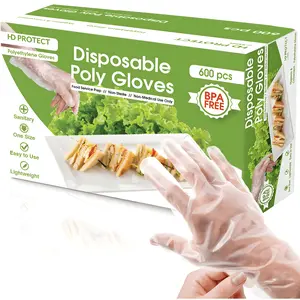 600 Pack Disposable Food Prep Gloves Clear Polyethylene Latex Free BPA Free Powder Free Gloves, Bulk Food Safe Gloves for Cooking, Catering, BBQ, Baking, Restaurant & Food Handling