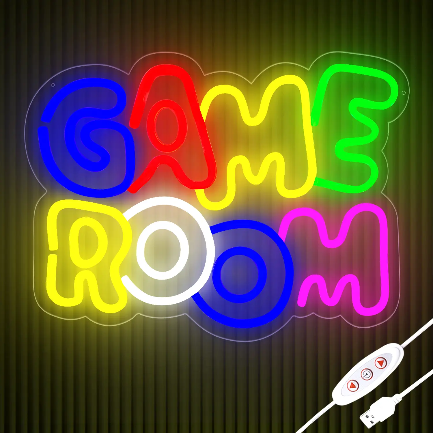 Vibrant Multi-Color GAME ROOM Neon Sign (13.8×10.7in), USB Powered Dimmable LED Neon Light, Adjustable Brightness, Gaming Bedroom & Man Cave Wall Hanging Decor, Gift for Gamers