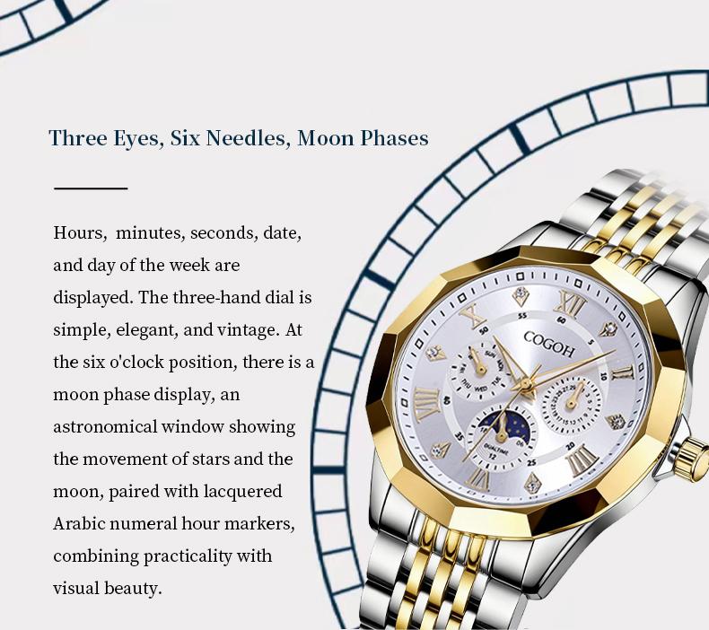 【Valentine’s Gift for Husband】new multifunctional luxury Moon Phase Master Men's Watch, equipped with original Swiss movement,  mechanical style, sapphire crystal, stainless steel strap, and luminous waterproof design.